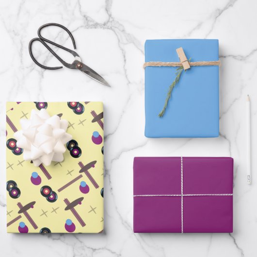 Retro Records Stijl 1- Geel Inpakpapier Vel (Voorkant)