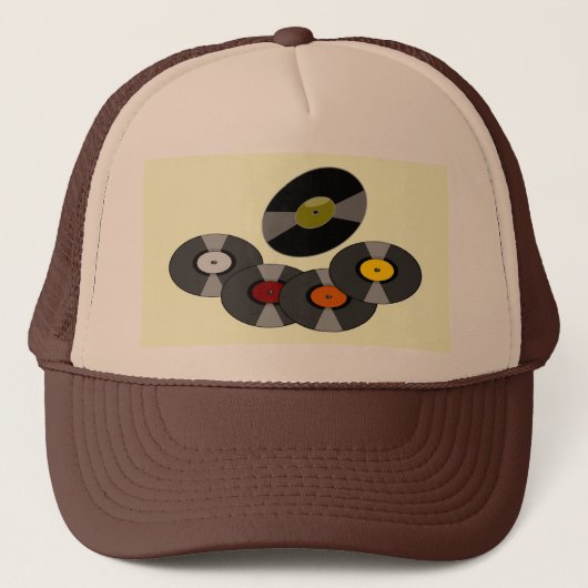 Retro Records Trucker Hat - Brown/Beige Trucker Pet (Voorkant)