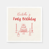 Retro Red 40e Hand getrokken taart 40 verjaardag Servet (Voorkant)