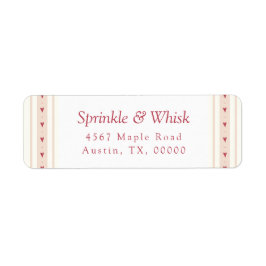 Retro Red And Cream Heart Stripes Bakery Etiket