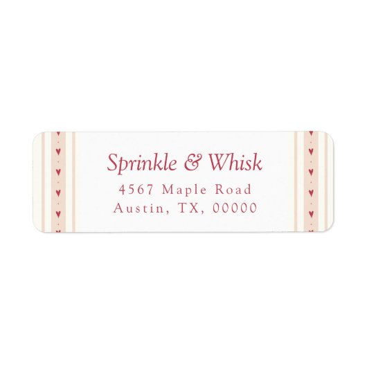 Retro Red And Cream Heart Stripes Bakery Etiket (Voorkant)