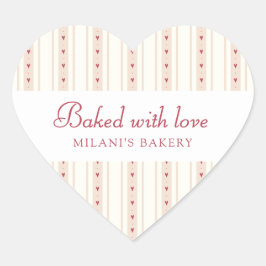 Retro Red And Cream Heart Stripes Bakery Hart Sticker