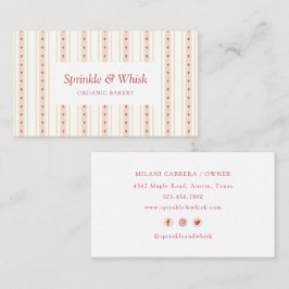 Retro Red And Cream Heart Stripes Bakery Visitekaartje