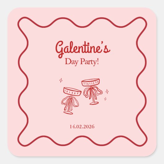 Retro Red and Pink Galentines Party Vierkante Sticker (Voorkant)