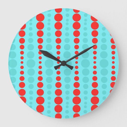 Retro Red and Turquoise Dots Round Wall Clock Grote Klok (Voorkant)