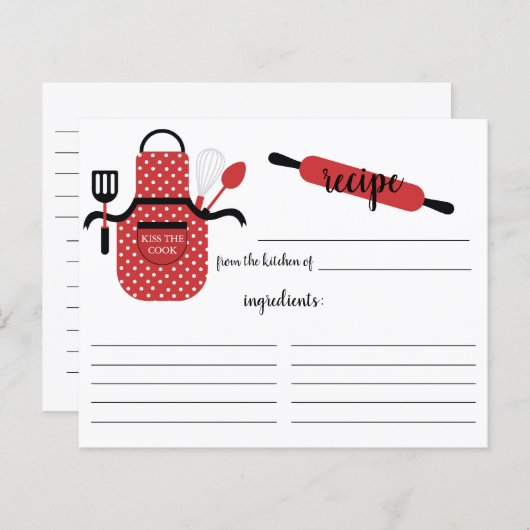 Retro Red Apron Kitchen Tools Recipcard (Voorkant / Achterkant)