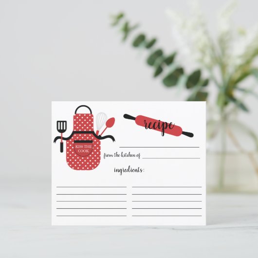Retro Red Apron Kitchen Tools Recipcard (Staand voorkant)