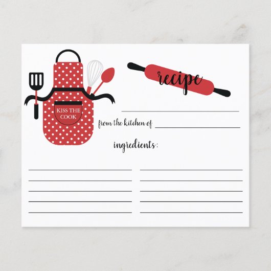 Retro Red Apron Kitchen Tools Recipcard (Voorkant)