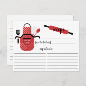 Retro Red Apron Kitchen Tools Recipcard Briefkaart (Voorkant / Achterkant)