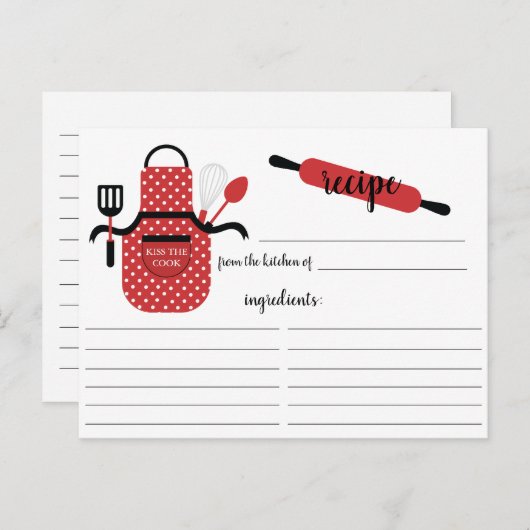 Retro Red Apron Kitchen Tools Recipcard Briefkaart (Voorkant / Achterkant)