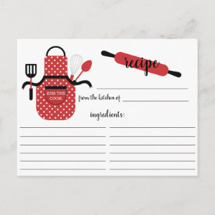 Retro Red Apron Kitchen Tools Recipcard Briefkaart
