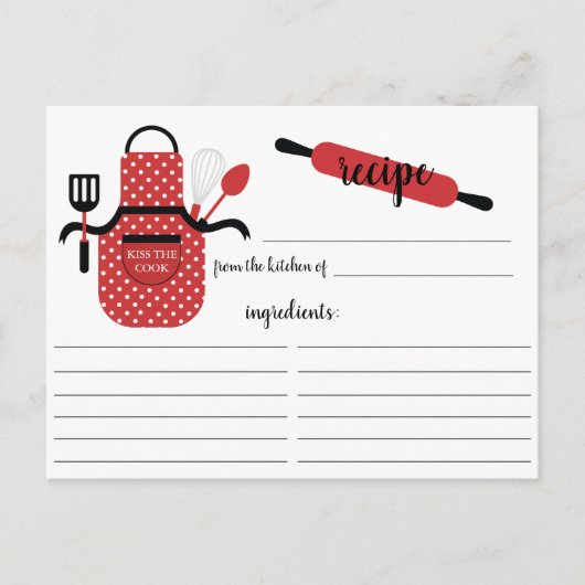 Retro Red Apron Kitchen Tools Recipcard Briefkaart (Voorkant)