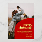 Retro Red Arch Design Vrolijk Kerstfoto Goud Folie Feestdagenkaart (Voorkant)