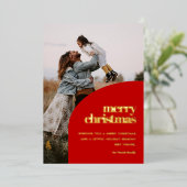 Retro Red Arch Design Vrolijk Kerstfoto Goud Folie Feestdagenkaart (Staand Voorkant)