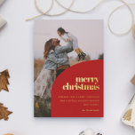 Retro Red Arch Design Vrolijk Kerstfoto Goud Folie Feestdagenkaart<br><div class="desc">Een moderne boog ontwerp Merry kerstkaart met een klassieke rode kleur en gouden folie,  aan te passen met uw eigen tekst en familie afbeelding.</div>