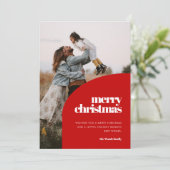 Retro Red Arch Design Vrolijke Kerstfoto Feestdagenkaart (Staand voorkant)