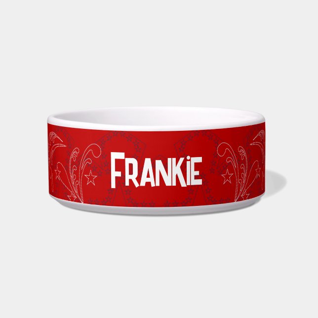 Retro Red Bandana gepersonaliseerd Voerbakje (Voorkant)