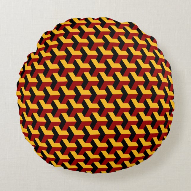 Retro Red Black Barcelona Geometric Block Patroon Rond Kussen (Voorkant)