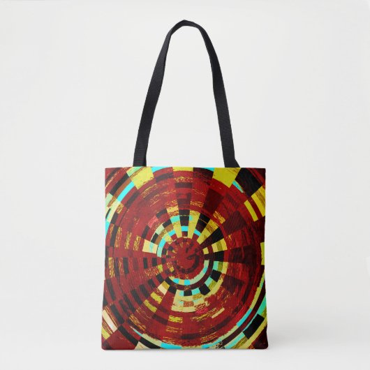 Retro Red Black Blue Yellow Brown Circular Patroon Tote Bag (Voorkant)
