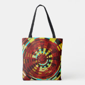 Retro Red Black Blue Yellow Brown Circular Patroon Tote Bag (Achterkant)