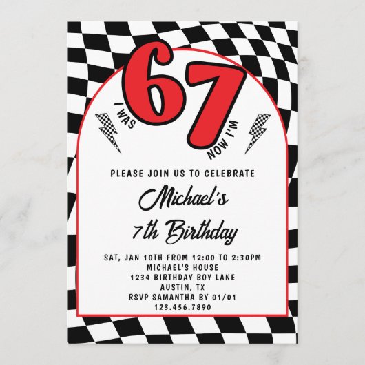 Retro Red Black Checkered 6 7 Boy 7th Birthday Kaart (Voorkant)