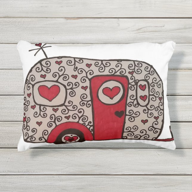 Retro Red Black en White Glamper Buitenkussen (Voorkant)