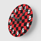Retro Red Black Wavy Checker Pattern Ronde Klok (Hoek)