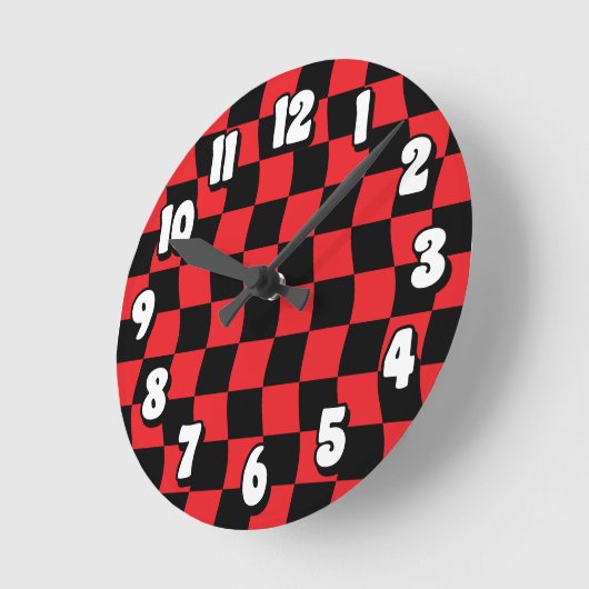 Retro Red Black Wavy Checker Pattern Ronde Klok (Hoek)