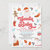 Retro Red Blue Boys Santa Baby Baby shower Kaart (Voorkant)