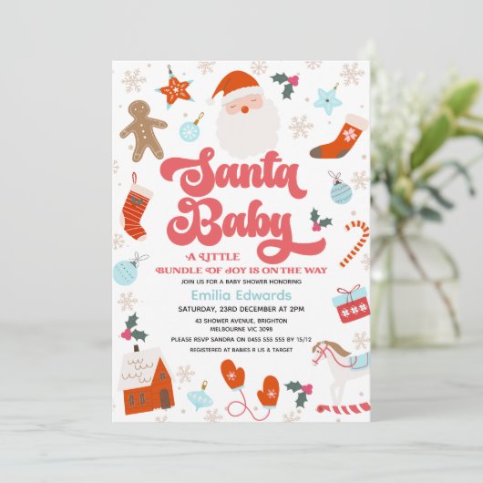 Retro Red Blue Boys Santa Baby Baby shower Kaart (Staand voorkant)