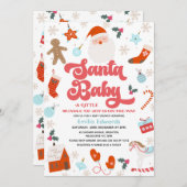 Retro Red Blue Boys Santa Baby Baby shower Kaart (Voorkant / Achterkant)