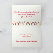 Retro red blue Christmas ornaments photo holiday Kaart (Binnen)