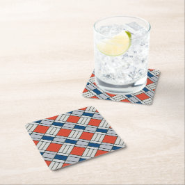 Retro Red Blue Geometric Patroon Kartonnen Onderzetters