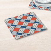 Retro Red Blue Geometric Patroon Kartonnen Onderzetters (Schuin)