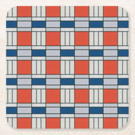 Retro Red Blue Geometric Patroon Kartonnen Onderzetters