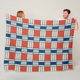 Retro Red Blue Grey Geometric Pattern Fleece Deken