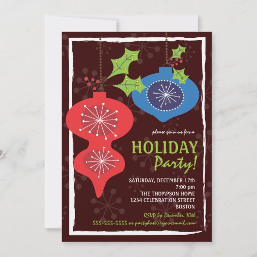 Retro Red & Blue Kerstfeestdagen Kaart (Voorkant)