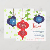 Retro Red & Blue Ornament Holiday Party Uitnodigin Kaart (Voorkant / Achterkant)