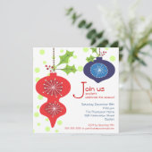 Retro Red & Blue Ornament Holiday Party Uitnodigin Kaart (Staand voorkant)