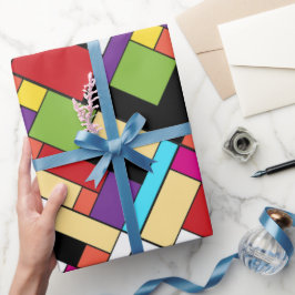 Retro Red Blue White Color blokkeert de halfeeuwse Cadeaupapier