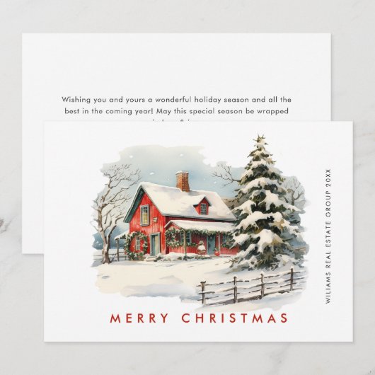 Retro Red Boerderij Barn Christmas Corporate Feestdagenkaart (Voorkant / Achterkant)