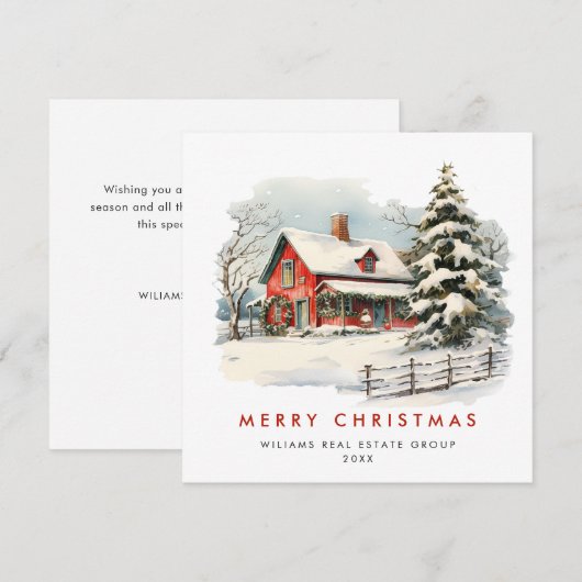 Retro Red Boerderij Barn Christmas Corporate Feestdagenkaart (Voorkant / Achterkant)