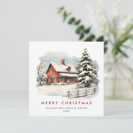 Retro Red Boerderij Barn Christmas Corporate Feestdagenkaart (Staand voorkant)