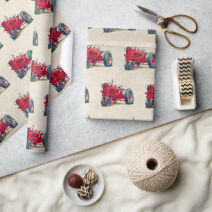 Retro Red Boerderij Tractor Cadeaupapier