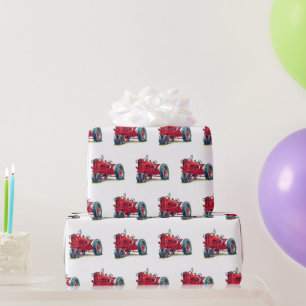 Retro Red Boerderij Tractor op wit Cadeaupapier