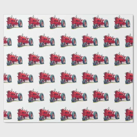 Retro Red Boerderij Tractor op wit Cadeaupapier (Vlak)