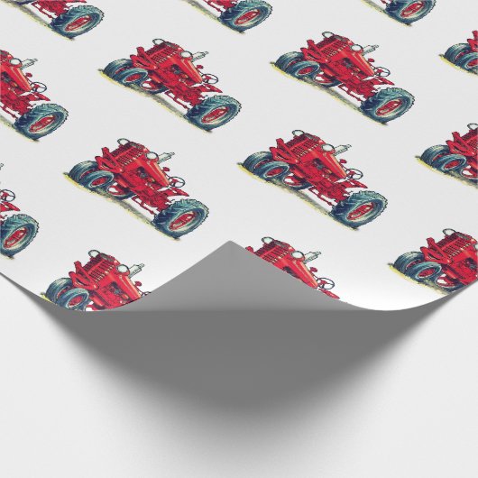 Retro Red Boerderij Tractor op wit Cadeaupapier (Hoek)