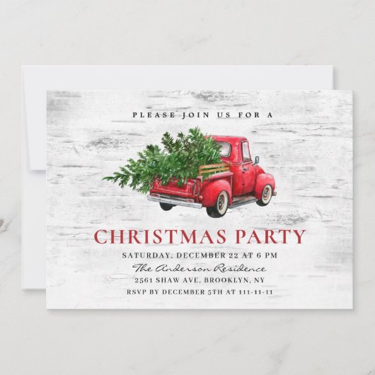 Retro Red Boerderij Truck Birch Bark Kerstparty Kaart (Voorkant)