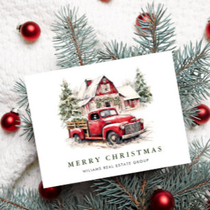 Retro Red Boerderij Truck Kerstgroet Holiday Briefkaart