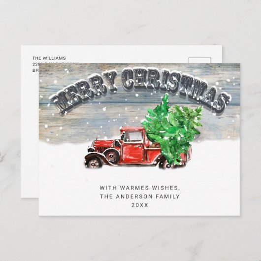 Retro Red Boerderij Truck Kerstgroet Holiday Briefkaart (Voorkant / Achterkant)